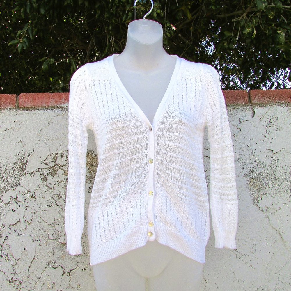 Studio M white cotton blend summer cardigan M